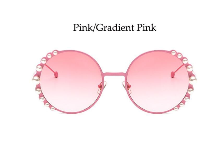 C5 pink frame pinkPearl Round Sunglasses 2020 Designer Brand Luxury Women Vintage Glasses Gradient Lens Retro Sun Glasses Female Pink Eyewear