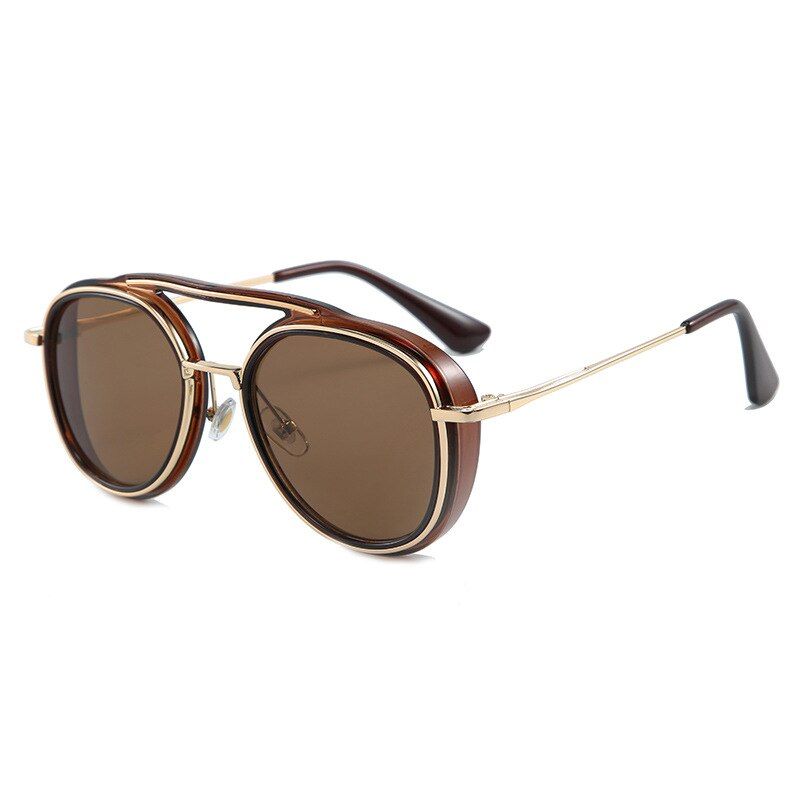 C4 brown tea46258 Retro Steam Punk Round Sunglasses Men Women Fashion Shades UV400 Vintage Glasses