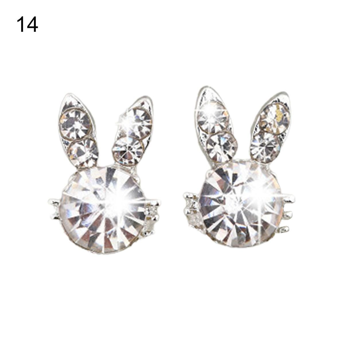 1 Pair Ear Studs Heart Cubic Zirconia Korean Bow Rabbit Cherry Imitation Pearl Stud Earrings Jewelry Accessories