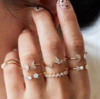 7 Pcs/set Vintage Women Olive Branch Rings Set Crystal Crown Fashion Ring for Women Geometric Finger Wedding Jewelry