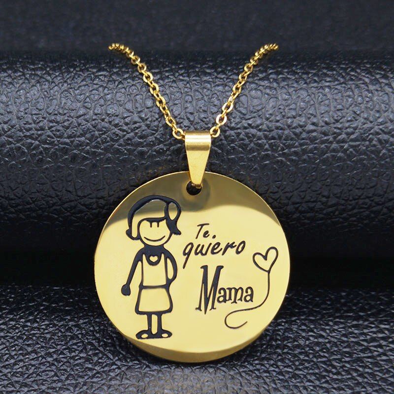 Mama Stainless Steel Chains Necklace for Women Black Enamel Statement Necklace Jewelry dia de la madre Mother's Day Gift N18132