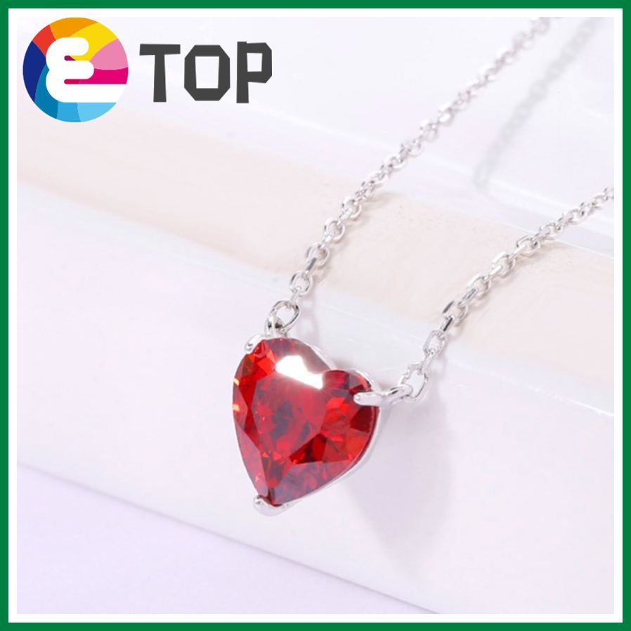 Korean Fashion Red Peach Heart Necklace Ladies Simple Temperament Garnet Red Love Pendant Clavicle Chain