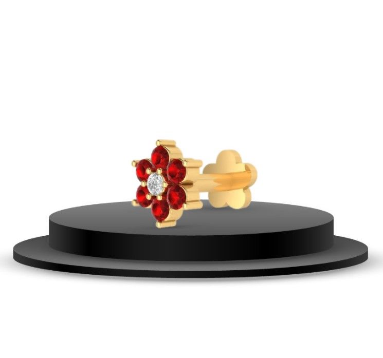 GOLD PLATED RED FLOWER NOSE STUD