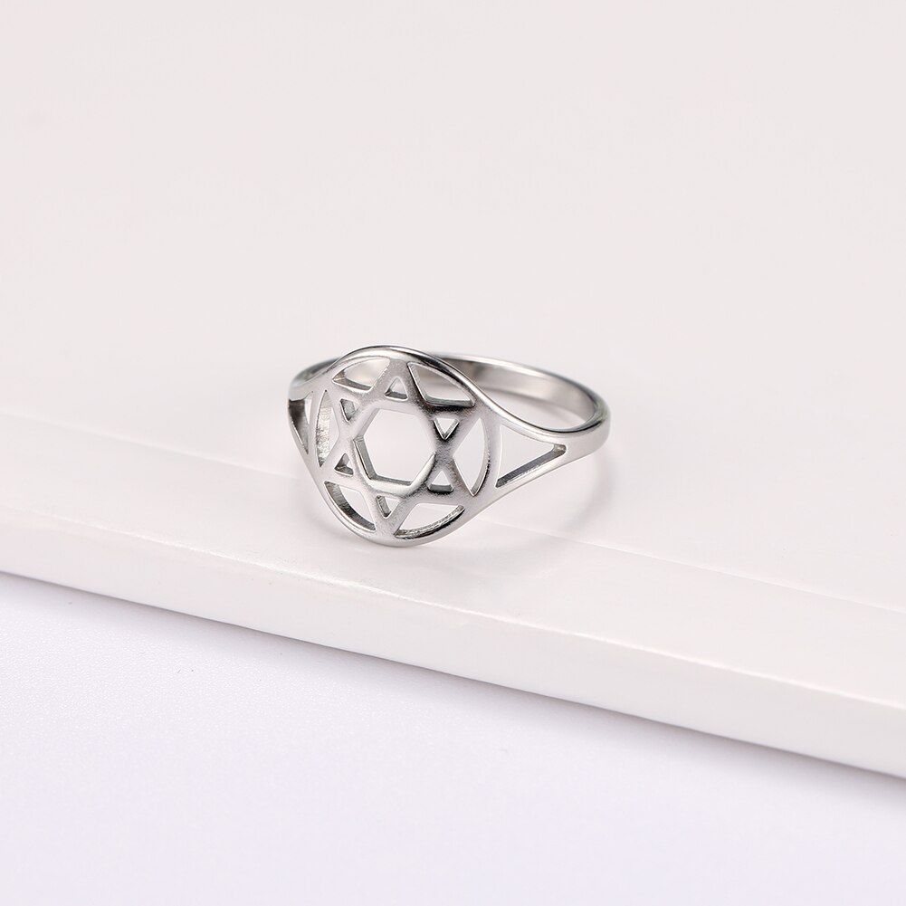 COOLTIME Stainless Steel Jewish Religious Symbol Star of David Ring Amulet for Men and Women Jewelry Anniversary Gift