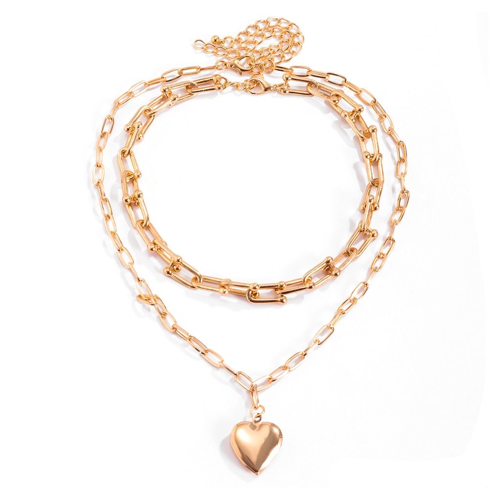 IngeSight.Z Goth Gothic U Shaped Link Chain Choker Necklaces Statement Lover Heart Pendant Necklaces for Women Jewelry Collier