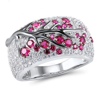 Trendy Flower Butterfly Pattern Ring Pink Blue Color Finger Ring For Women Wedding Engagement Party Jewelry Accessory Gift