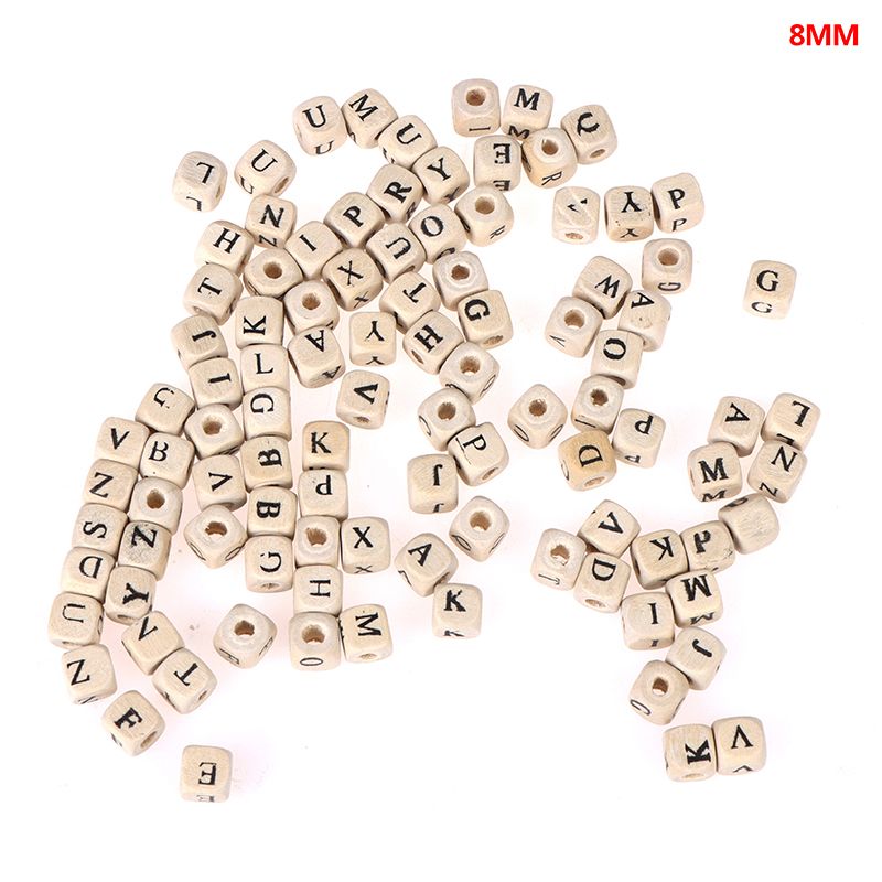 100pcs 10mm 8mm Diy Natural Alphabet Wooden Beads With Hole Square Beads