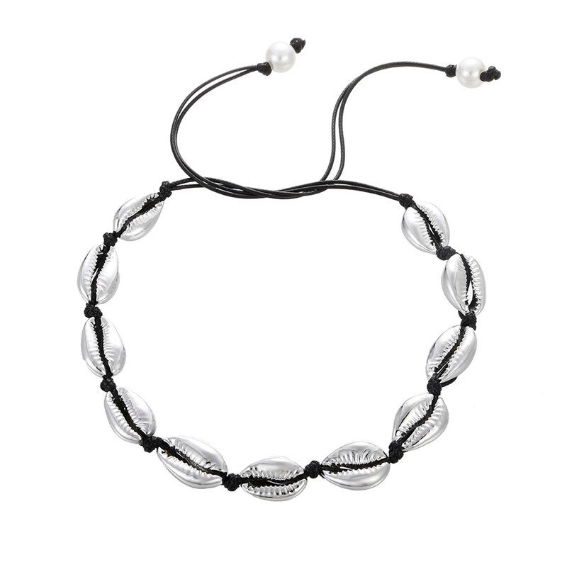 Fashion Black Rope Chain Natural Seashell Choker Necklace Collar Necklace Shell Choker Necklaces for Summer Beach Gifts collares
