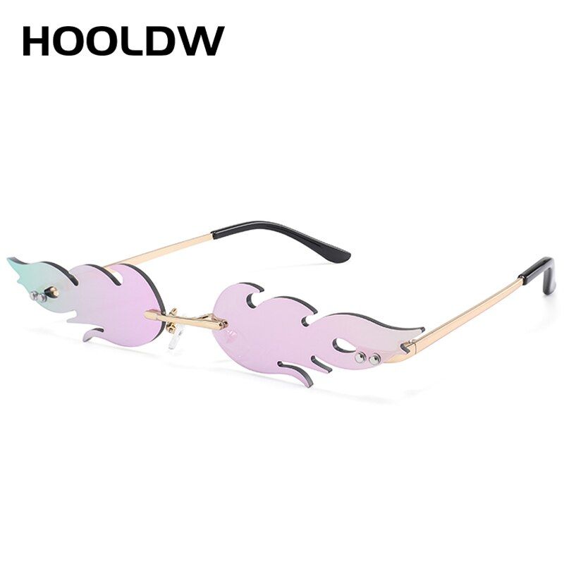 style1 purpleLuxury Fashion Fire Flame Sunglasses Women Rimless Wave Sun Glasses Metal Shades For Vintage Women Mirror Eyewear UV400