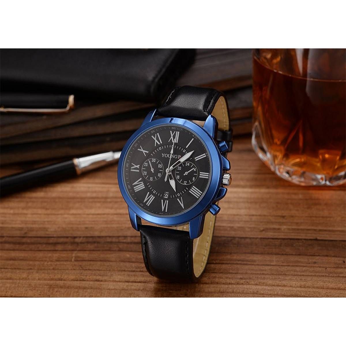 Youngp New Style Men's Watch Men's leather Strap Quartz Movement Watch