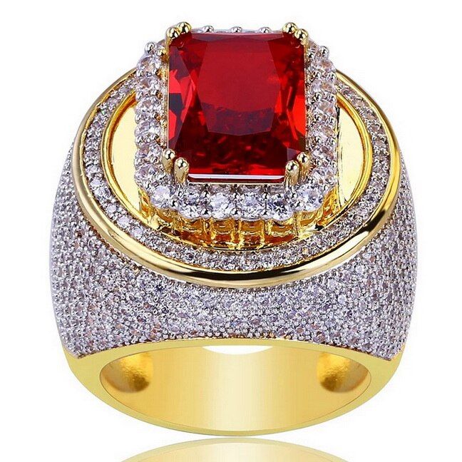 Fashion Bling Bling Rings for Men Women Metal Big Stone Geometric Square Finger Ring Big Gold Color Large Hearts Men's Ringen