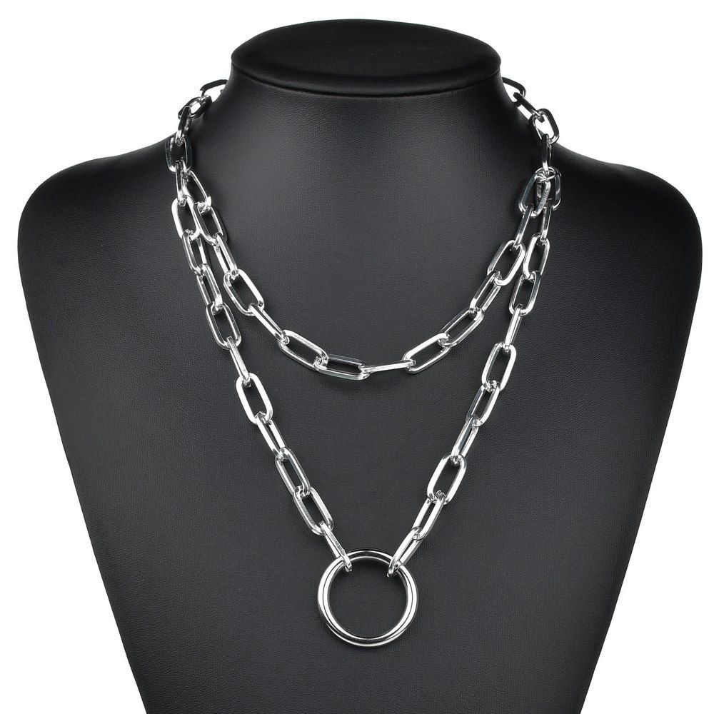 DIEZI Fashion Double layer Lock Gold Silver Color Chain Necklace Men Punk Link Chain Padlock Pendant Necklace For Women Jewelry