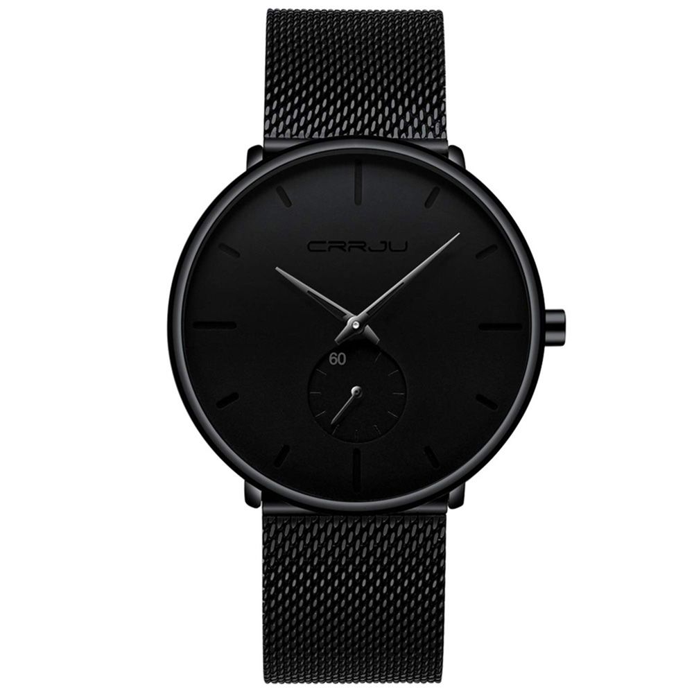 CRRJU Men Fashion Round Dial Alloy Band No Numbers Analog Quartz Wrist Watch