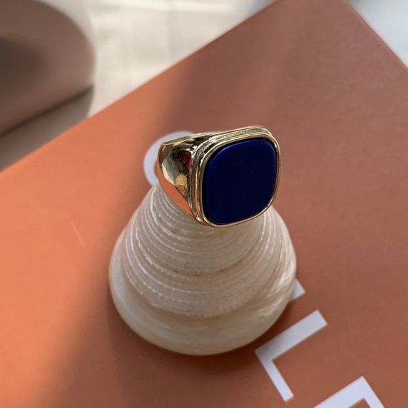 HUANZHI 2020 New Personality Vintage Trendy Marble Shell Simple Geometric Square Metal Ring For Women Girls Party Jewelry Gifts