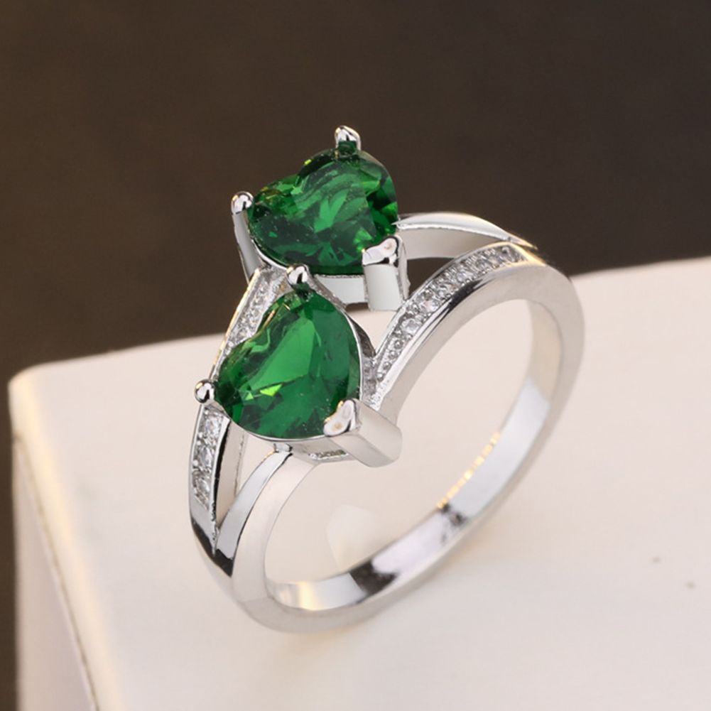 Women Fashion Double Heart Shape Cubic Zirconia Inlaid Finger Ring Jewelry Gift