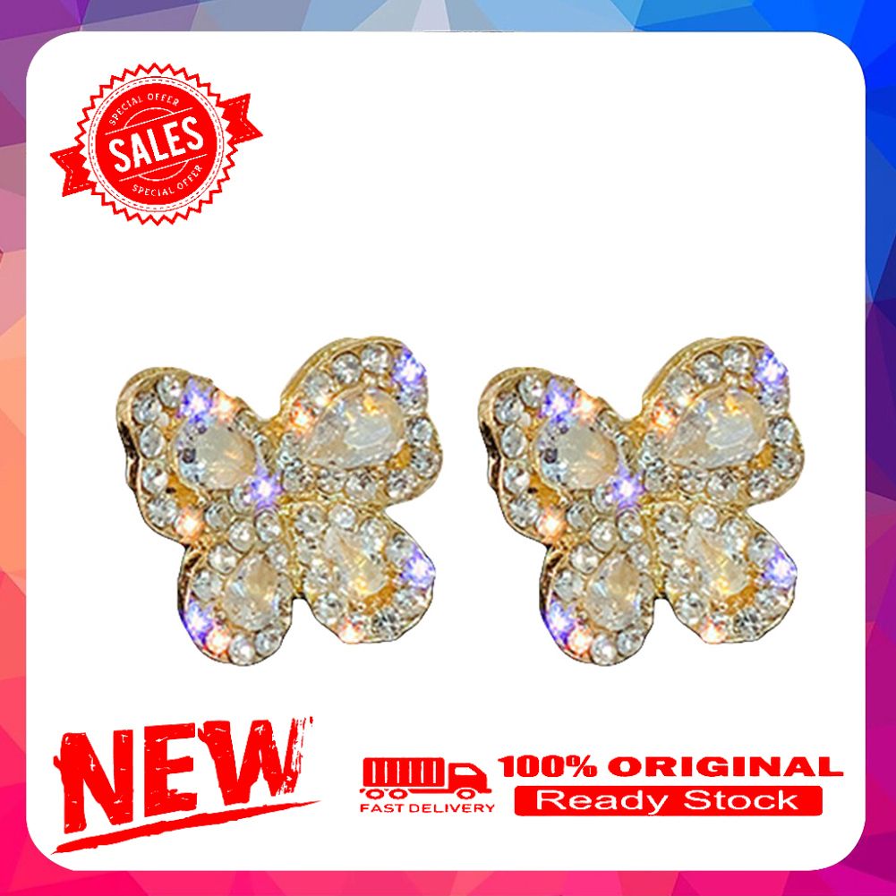Elegant Women Full Rhinestone Inlaid Butterfly Shape Stud Earrings Jewelry Gift