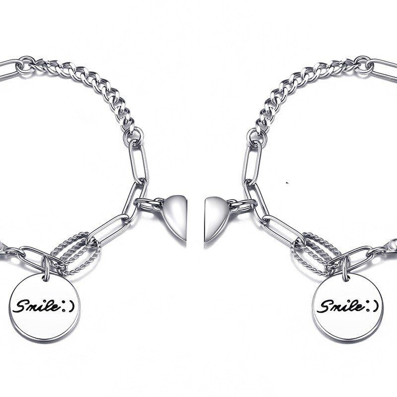 OIMG 2 Pieces Of Stainless Steel Love Alloy Magnet Attracting Couples Bracelets A Pair Of Men And Women Jewelry Boutique Love Gift