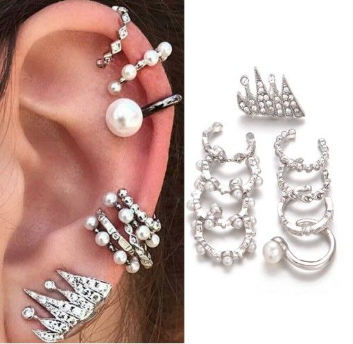 9Pcs Shiny Without Ear Hole Simple Ear Clip Earrings For Women