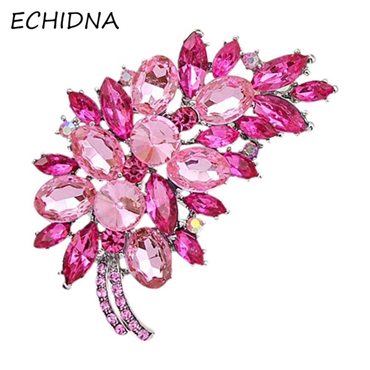 Vintage Feather Flower Rhinestone Brooch Broach Pin Badge