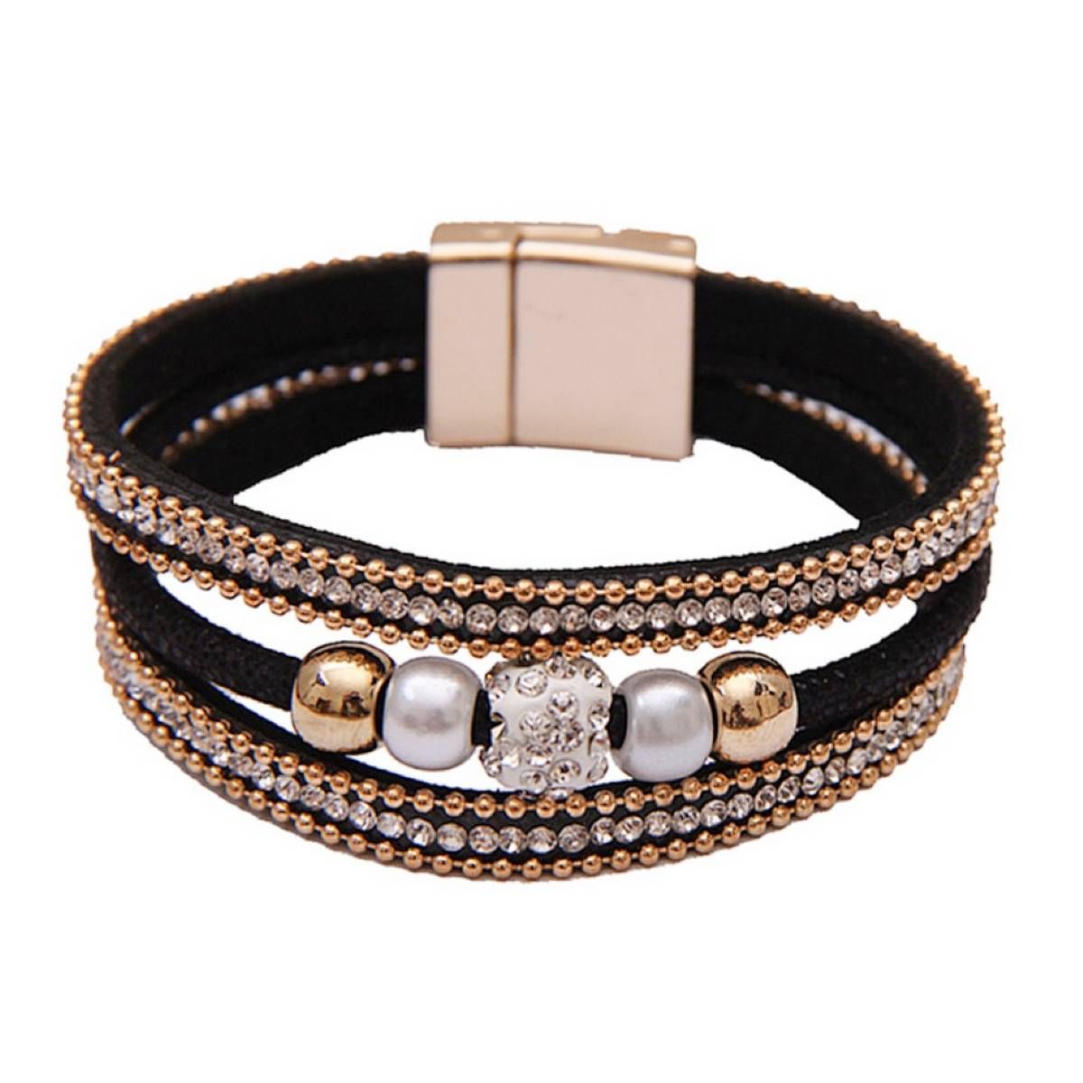 Women Multilayer Faux Pearl Bead Rhinestone Wrist
