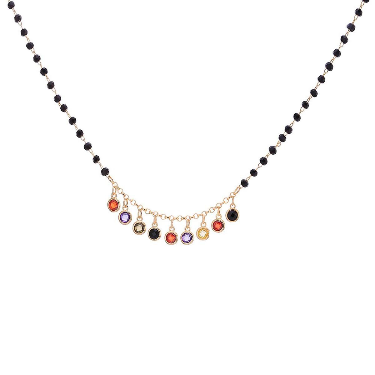 Colorful Round Cubic Zirconia Pendant Necklace For Women Black Beads Chain Tassel Choker Necklace Beach Jewelry Collar mujer