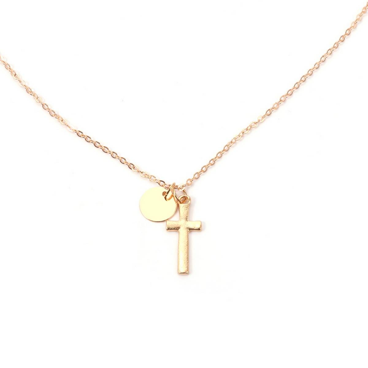 Fashion Simple Cross Round Alloy Pendant Chain Necklace Women's Jewelry Gift