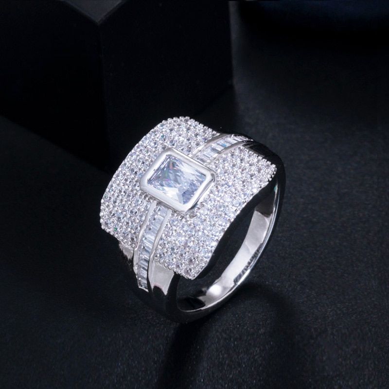 BeaQueen Luxury Designer Monaco Dubai Yellow Gold Color Big Square Blue Green Wedding Bands Engagement Rings Women Jewelry R099