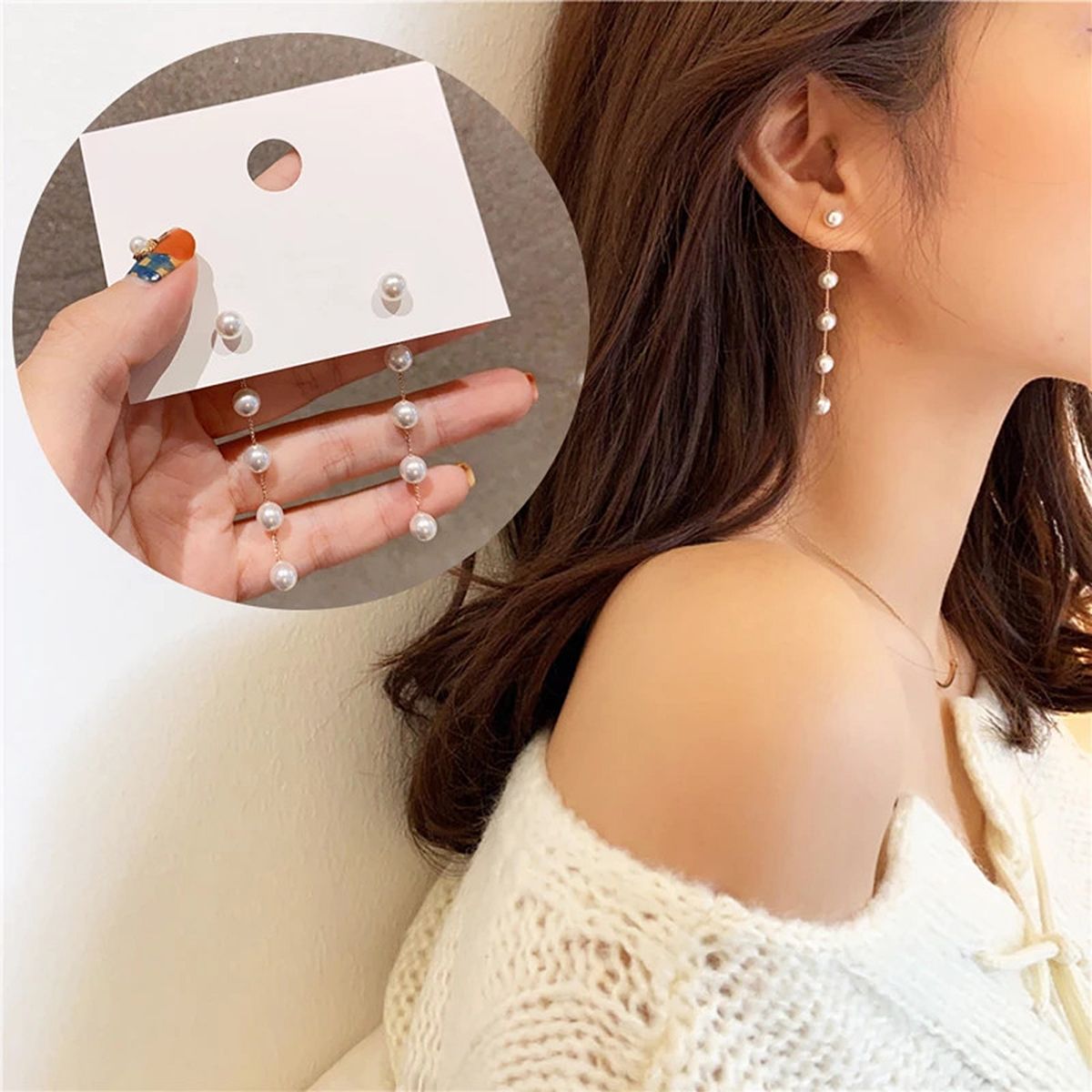 Trend Simulation Pearl Long Earrings Female