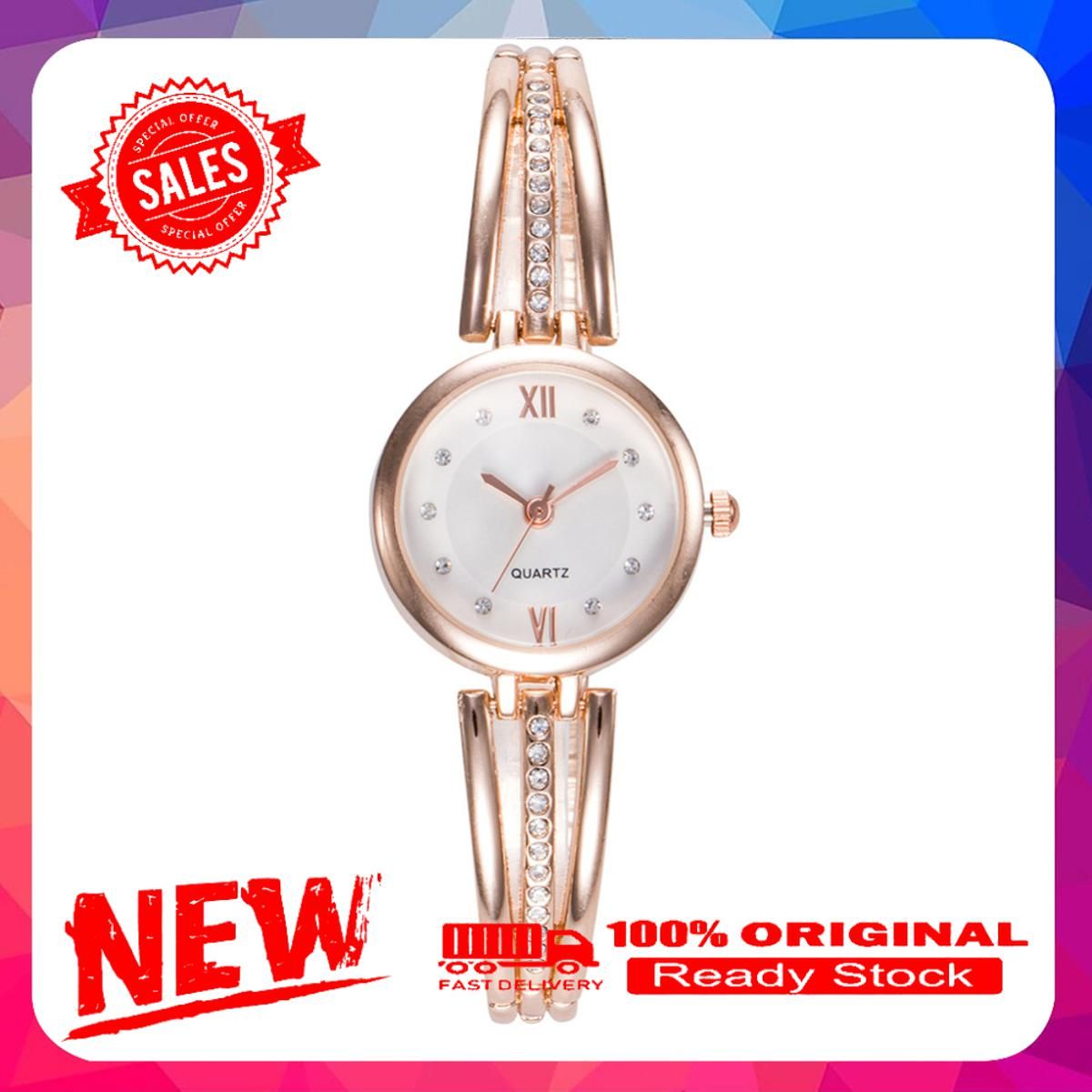 Luxury Rhinestone Round Dial Analog Quartz Slim Bracelet Women's Wrist Watch