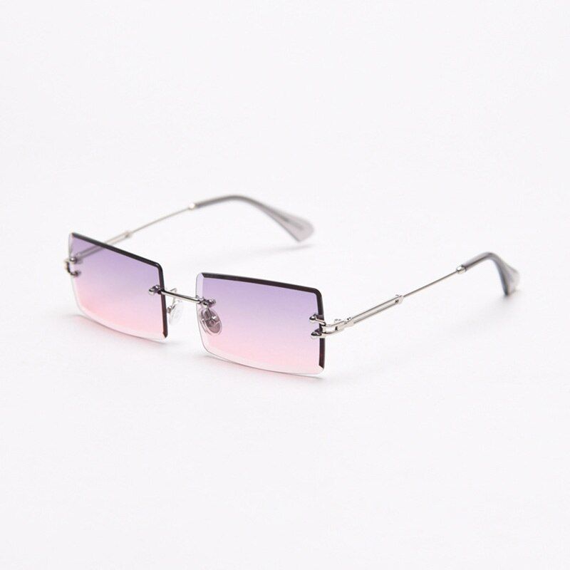 C46 Grey PinkSHAUNA Fashion Rectangle Gradient Sunglasses Women Rimless Sun Glasses UV400