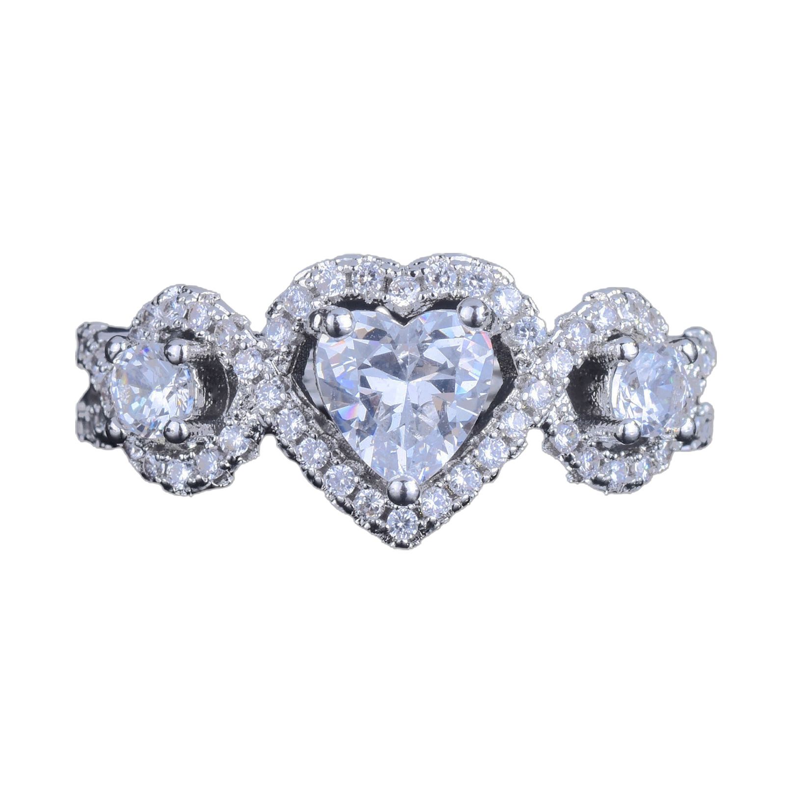 Finger Ring Heart Shape Stone Elegant Hollow Love Lady Ring