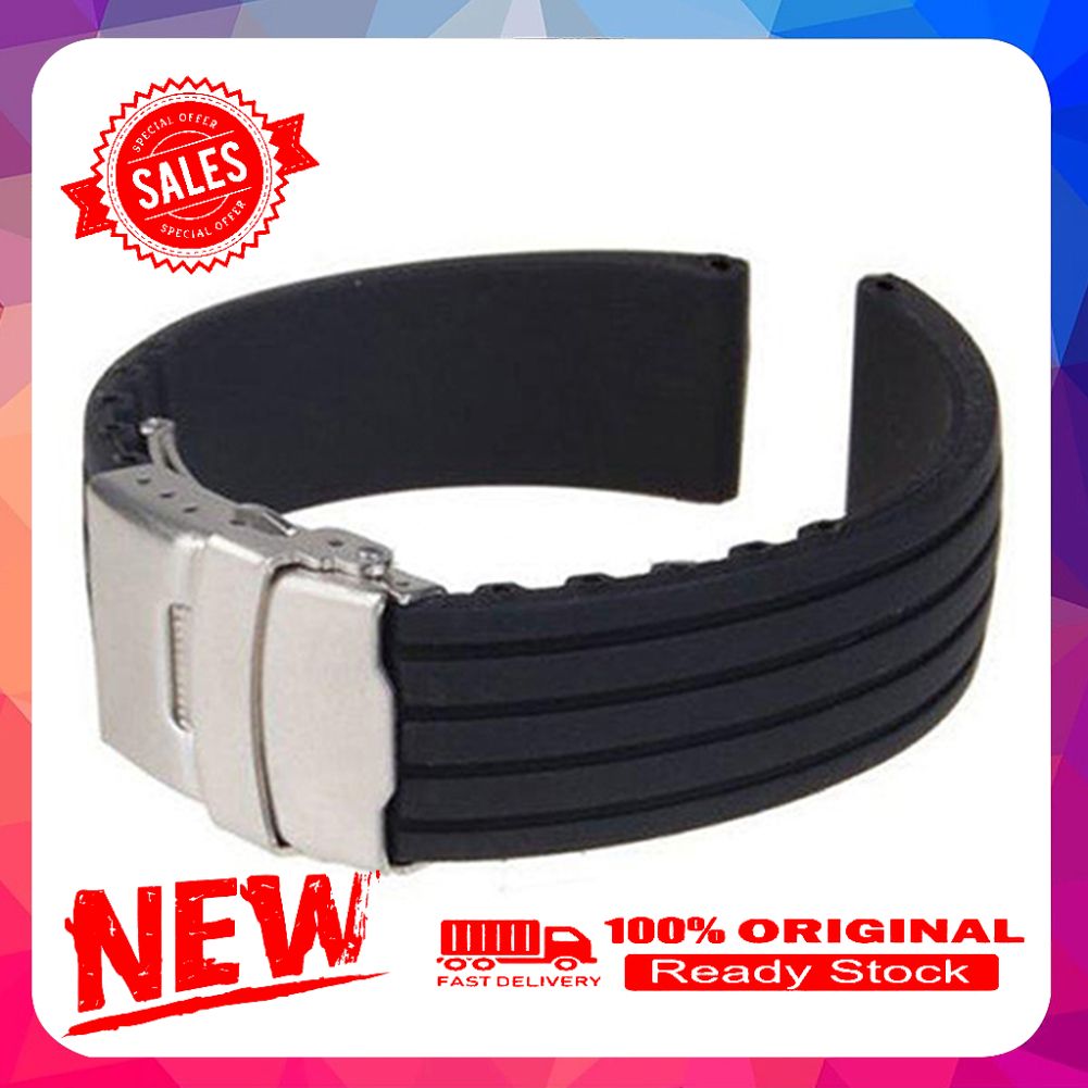 Fashion Waterproof Striped Silicone Watch Strap Deployment Buckle Watchband