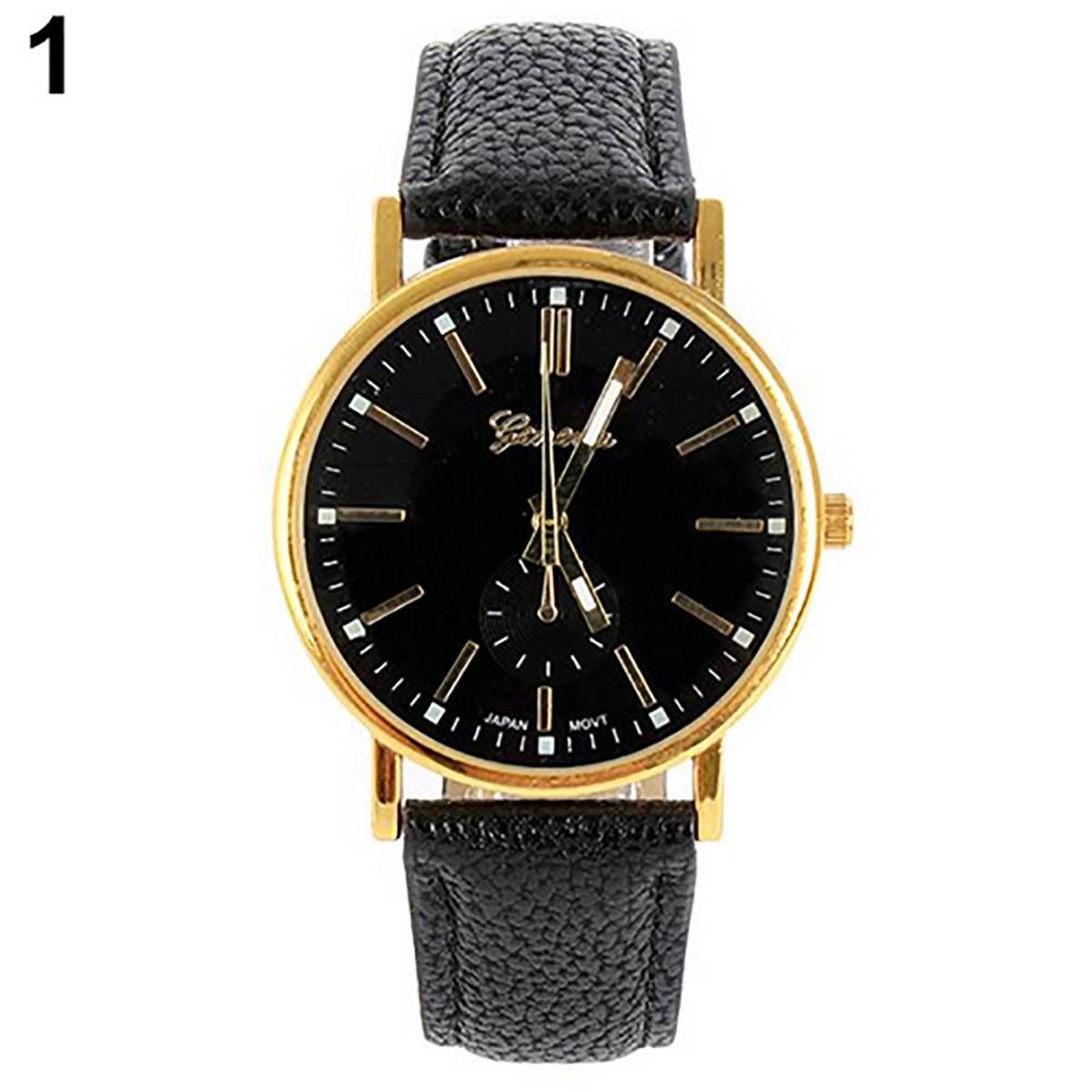Men's Women's Round Roman Numerals Dial Faux Leather Quartz Wrist Watch
