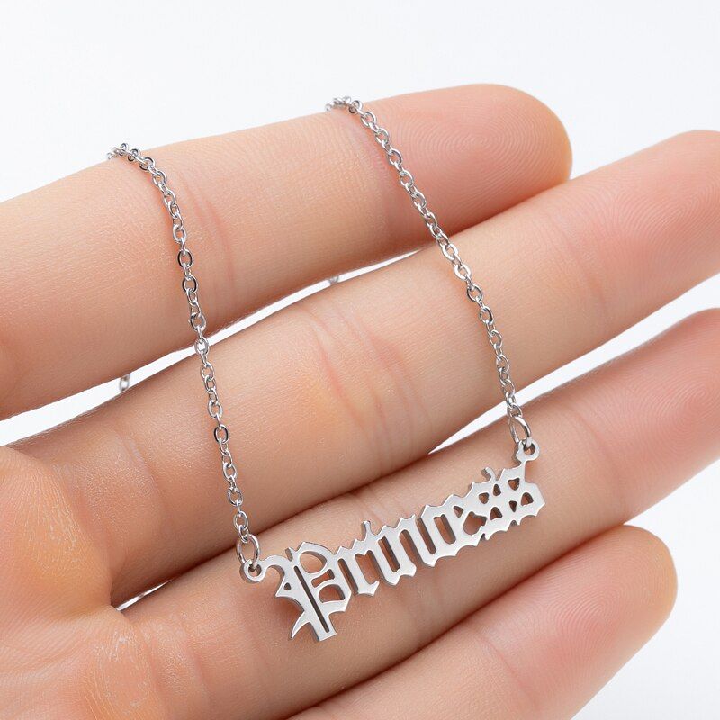 2020 New Fashion Babygirl Letter Necklace Stainless Steel Old English Necklaces Choker Birthday Gift Jewelry for Girlfriend Mom