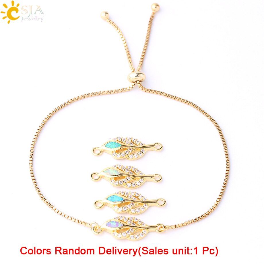 CSJA Simple Style Leaf Charm Bracelet Opal Rose Gold Color Link Bracelets Jewelry Wedding Banquet Adjustable Pulseras Mujer F798