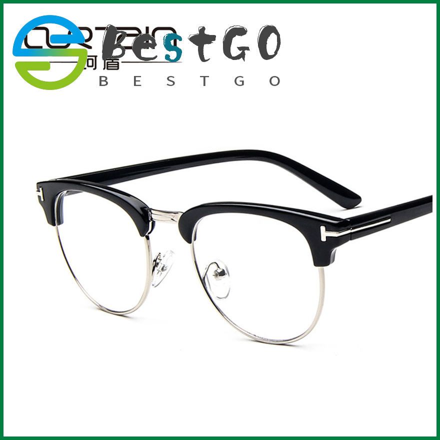 Retro T-shaped glasses frame Half-frame metal white frame glasses trend flat mirror