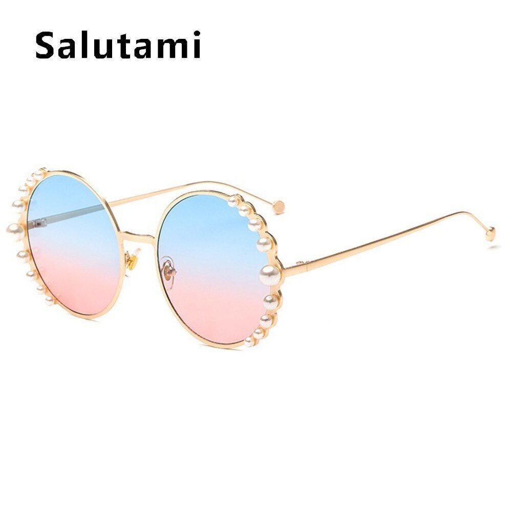 blue pinkWhite Pearl Round Sunglasses Women 2019 Luxury Brand Alloy Frame Vintage Sun Glasses Ladies Vintage Uv400 Goggle Shades