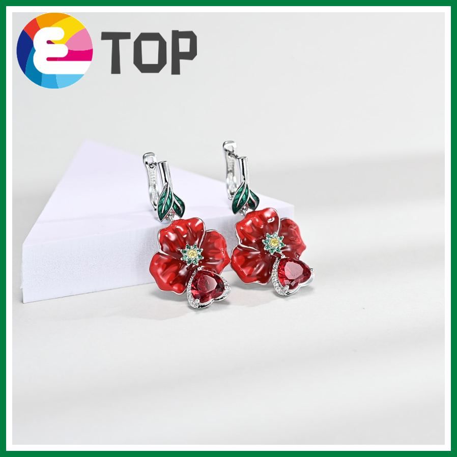 Europe And The United States Exaggerated Rose Ruby ​​Heart-Shaped Ring Enamel Color Drop Glue Earrings Pendant Necklace Set