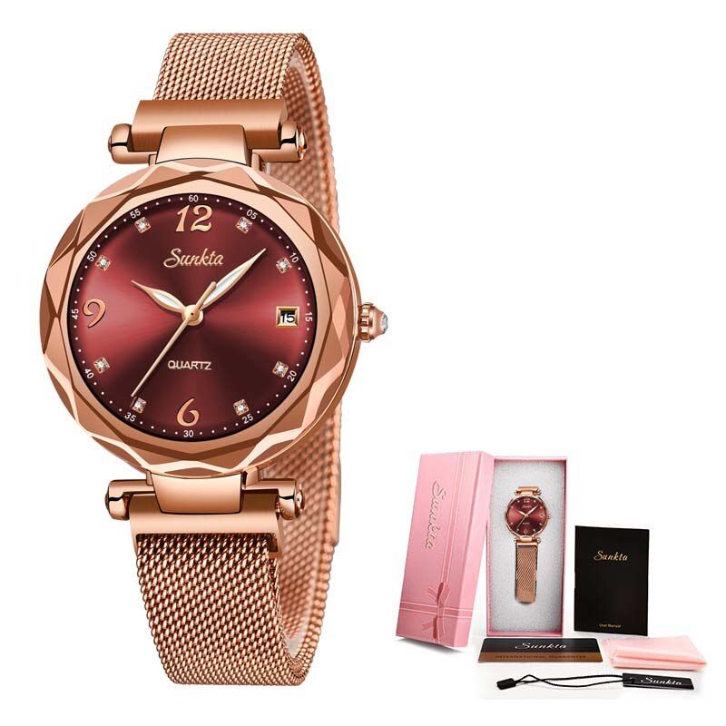 SUNKTA Luxury Women Watches Magnetic Female Clock Quartz Wristwatch Fashion Ladies Watch Women reloj mujer relogio feminino+Box