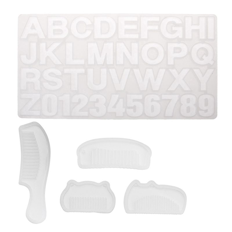 5 Pcs Silicone Mold Diy Hand Craft Epoxy Resin for Jewelry Making Tools, 4 Pcs Comb & 1 Pcs 26 Letters