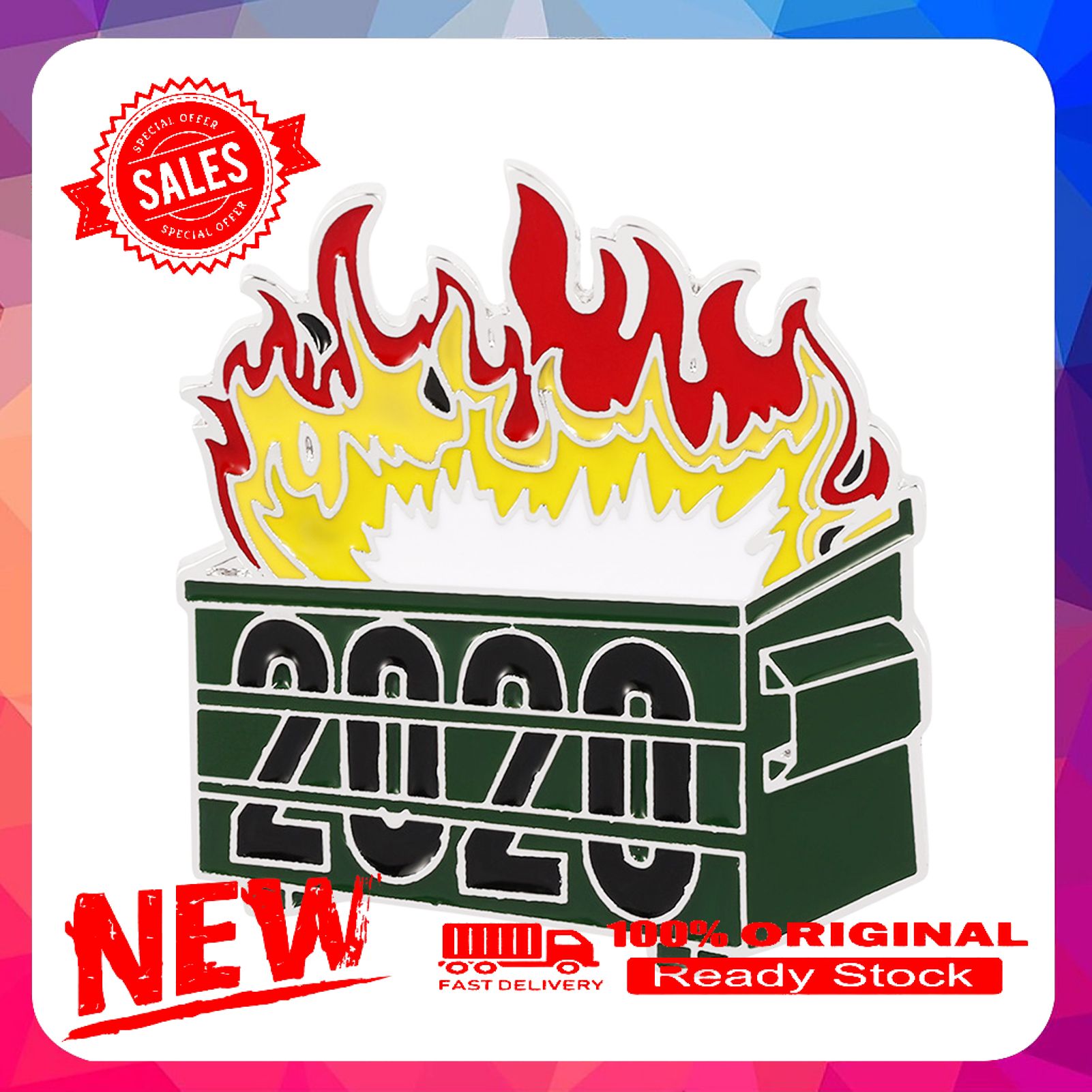 Trash Bin on Fire Design Clip Brooch Pin Badge Clothes Shirt Jewelry Accessory