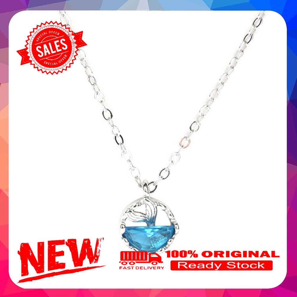 Women Faux Crystal Hollow Fish Tail Pendant Clavicle Chain Necklace Jewelry