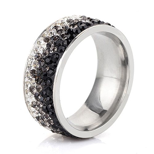 6/7/8/9# different Color Line Crystal Fashion Jewelry Ring Wholesale Fashion Stainless Steel Ring for women