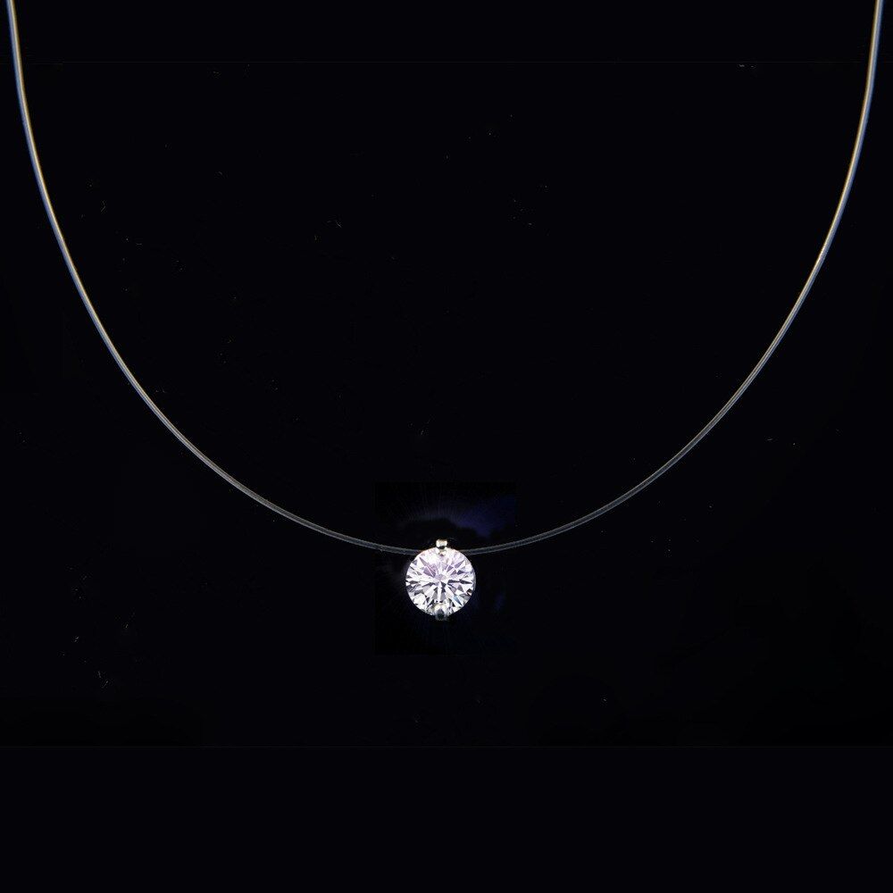 Personality Fashion Square Imitation Pearl Crystal Zircon Choker Necklaces Invisible Transparent Fishing Line Necklace Women