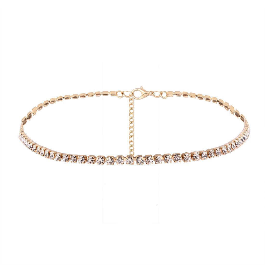 Simple Rhinestone CZ Choker Necklace For Women Hip Hop Silver Gold Color Chain Temperament Collar Necklace Statement Jewelry