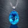 Simple Elegant Women Single Big Blue Rhinestone Pendant Neckle Chain Jewelry