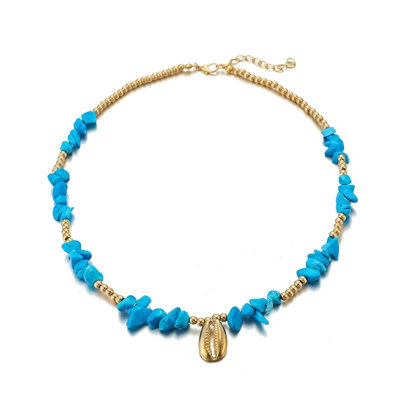 Tocona Bohemian Natural Stone Neckalce for Women Charms Beach Sea Gold Shell Pendant Chain Chockers Summer Jewelry D05503(null)