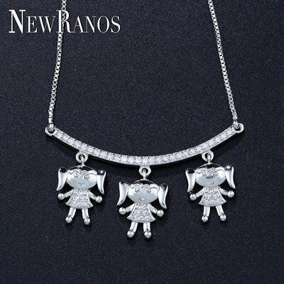 Newranos Boy and Girl Pendant Necklace Family Necklace Cubic Zirconia Necklace Mother Gift Women Fashion Jewelry NWX001482