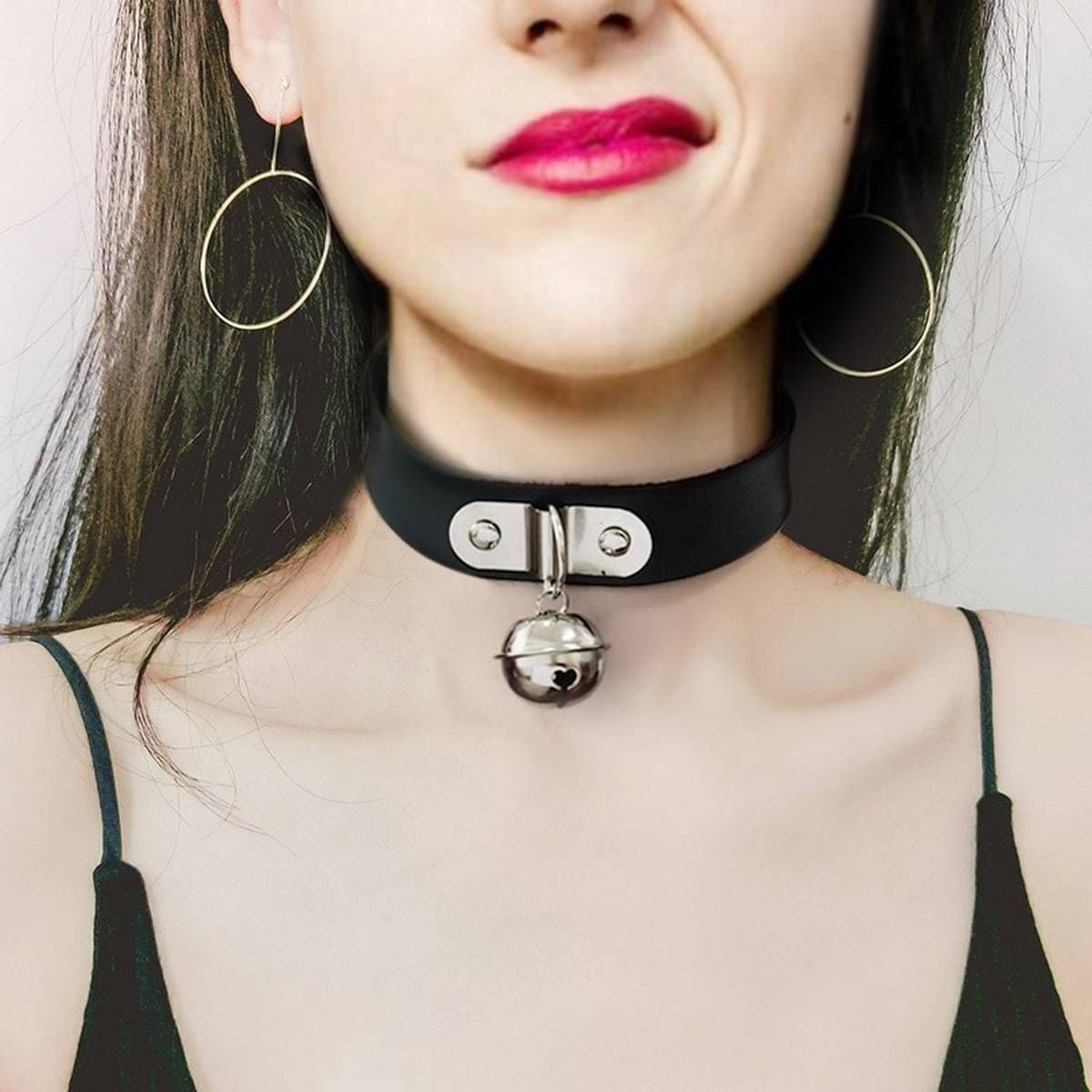 Trendy Punk Bell Charms Choker Necklace PU Leather Goth Sexy Harajuku Gothic Collar Jewelry For Woman Girls X631