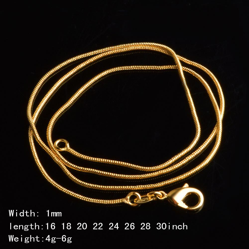 1mm Snake Chain necklace for women gold color choker necklaces & pendants men jewelry charms jewellery collier femme wholesale